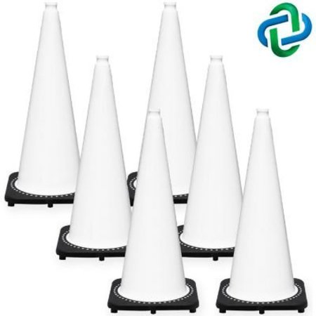GEC Mr. Chain Traffic Cones, 28inH, 14in x 14in Base, 7 lbs, PVC, White, 6/Pack 97501-6